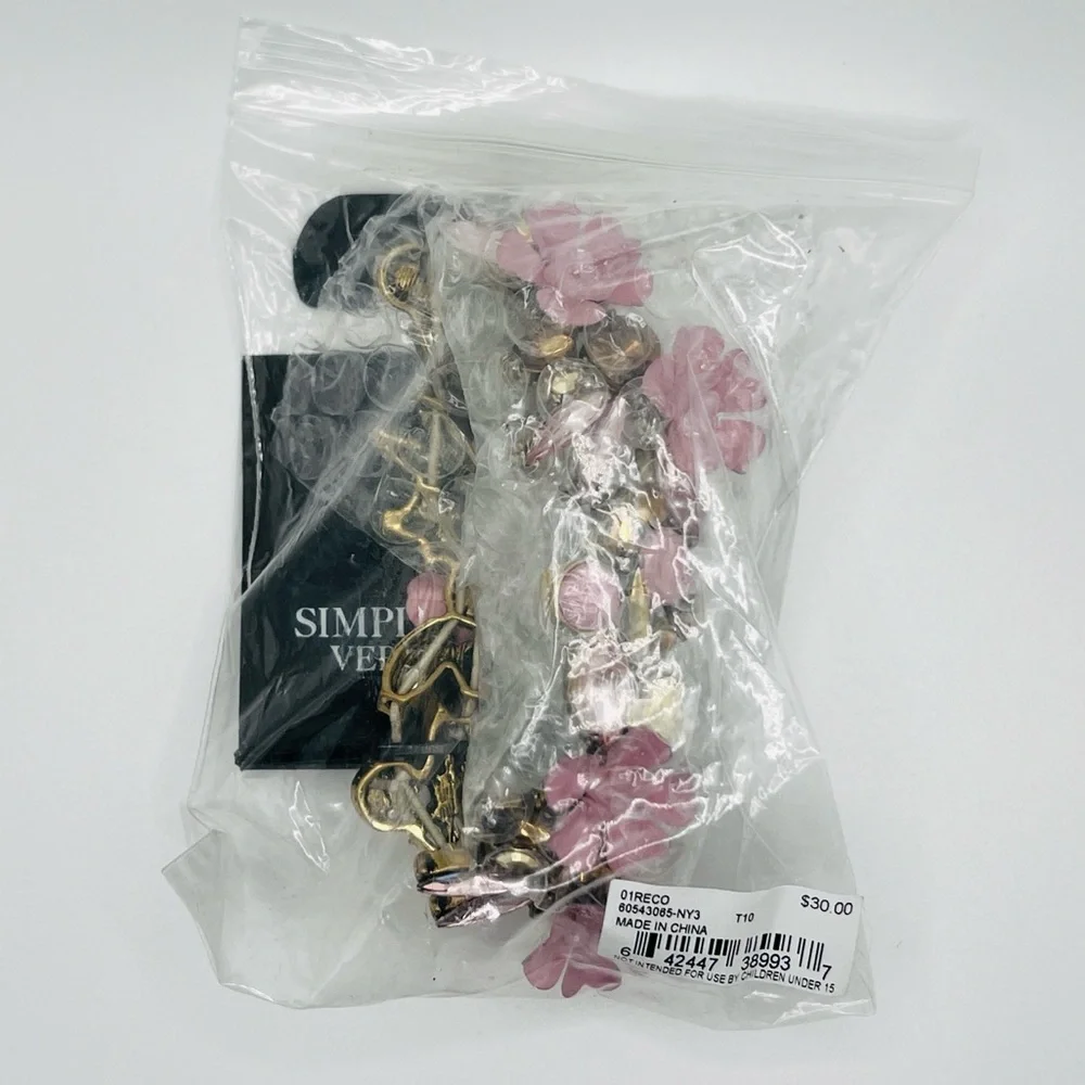 🚨3 for $15🚨 VERA WANG - Bracelet - Pink Flowers with Rhinestones - Picture 5 of 6